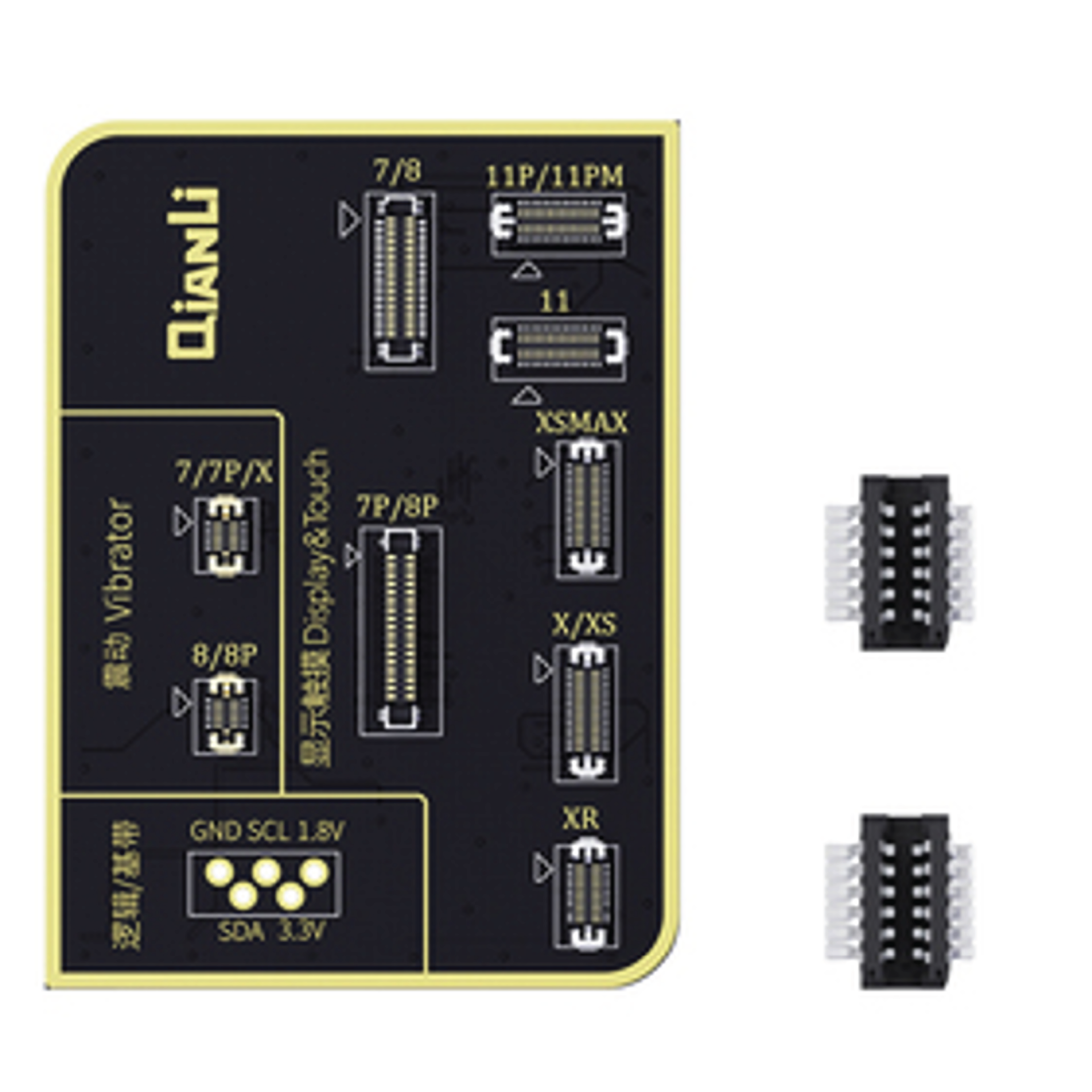 Qianli|LCD Detection Board|7/7P/8/8P/X/XR/XS/XS MAX/11/11PRO/11PRO MAX
True Tone Display Light Sensor
Vibrator Recovery 
Logic Base Band Reading & Write-in